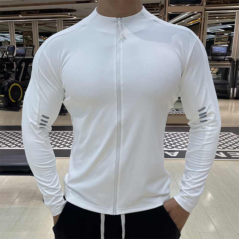 Hoodless Sports Jacket for Men, Autumn Thin Elastic Quick-Drying Running Fitness Training Long-Sleeved Tight-Fitting Jacket, Morning Running Wear