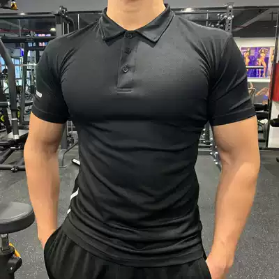 Sports fitness tights men's basketball training T-shirt running elastic breathable quick-drying fitness suit lapel polo shirt