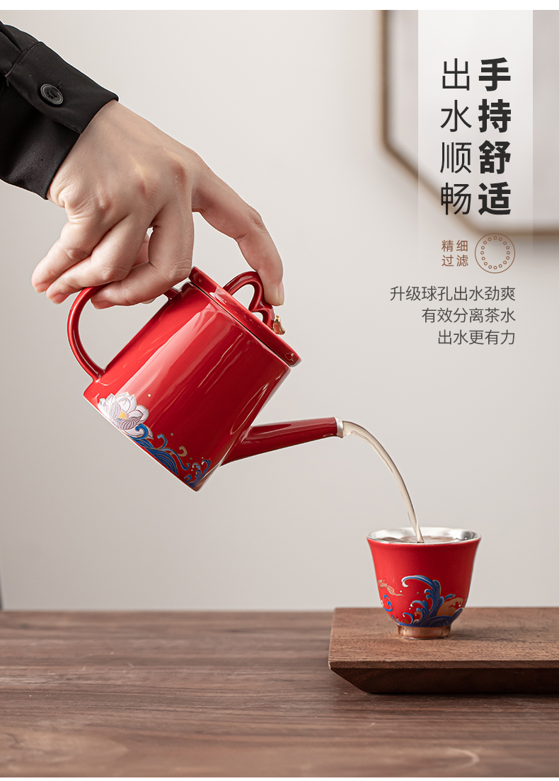 Ji red time three only tasted silver gilding tureen kung fu tea set of household ceramic tea cups lid bowl silver cup