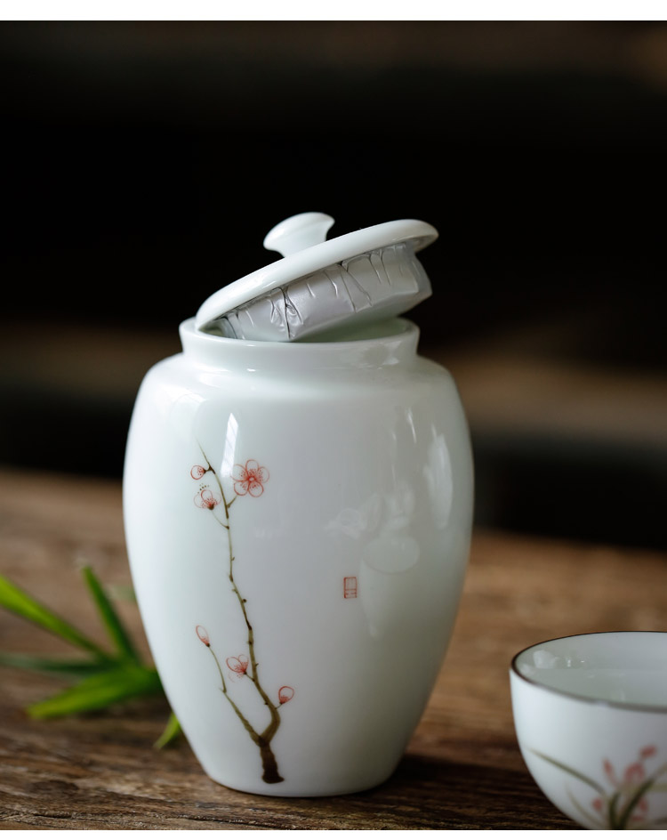 Kate white porcelain hand - made ceramic caddy fixings jade porcelain color ink POTS sealed storage tank tea caddy fixings box