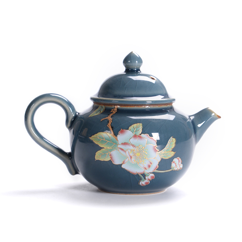 Kate black pottery to pick flowers side pot of kung fu tea teapot hand grasp pot teapot