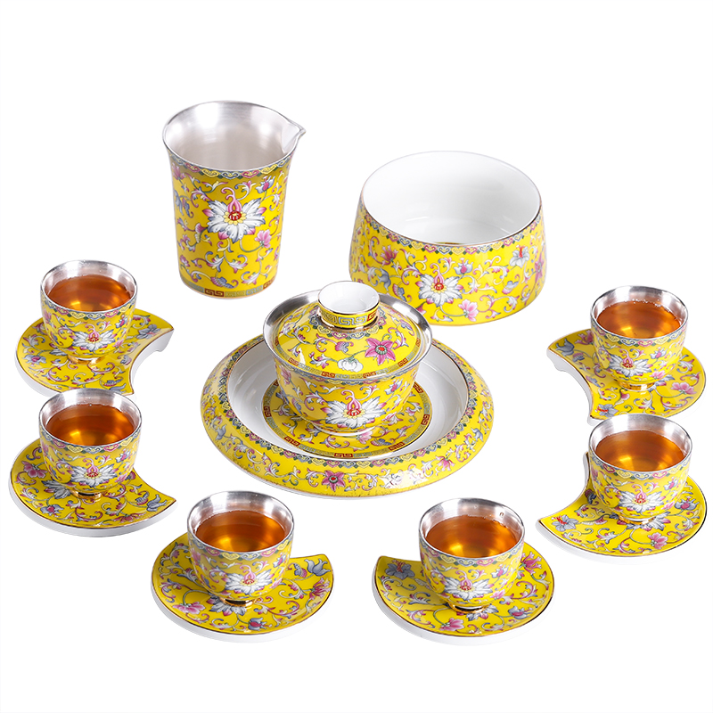 Colored enamel fate coppering. As silver cup kung fu tea set jingdezhen ceramic tea tureen household silver cup