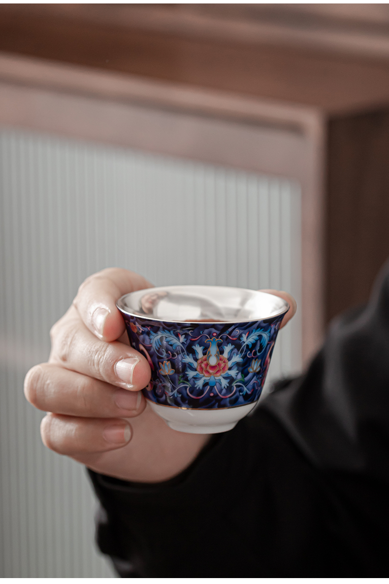 Silver enamel lotus up riches and honour flowers coppering. As kung fu tea sets tea pot lid bowl of jingdezhen ceramic tea set