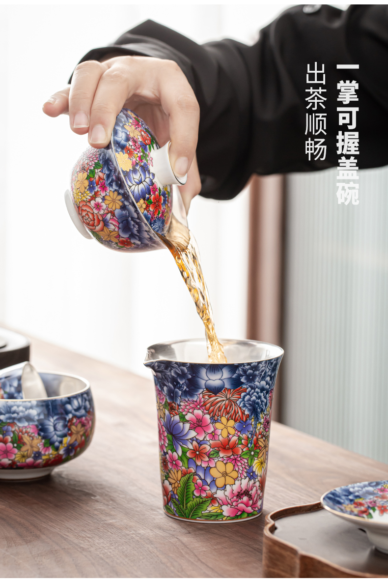 Flower embroidery colored enamel coppering. As silver tea set silver tureen of jingdezhen ceramic tea cup, office home