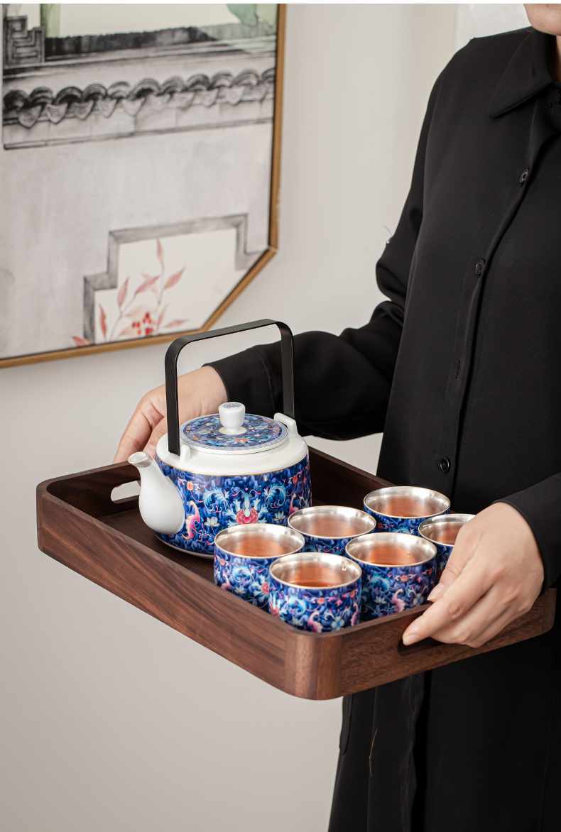 Pure color enamel trail pot coppering. As silver tea set large capacity girder silver pot of jingdezhen ceramic tea cups