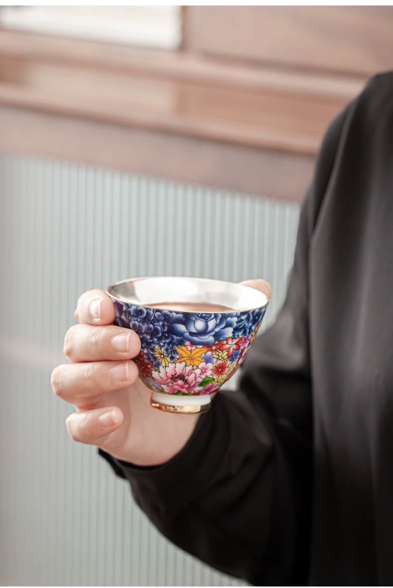 Flower embroidery colored enamel coppering. As silver tea set silver tureen of jingdezhen ceramic tea cup, office home