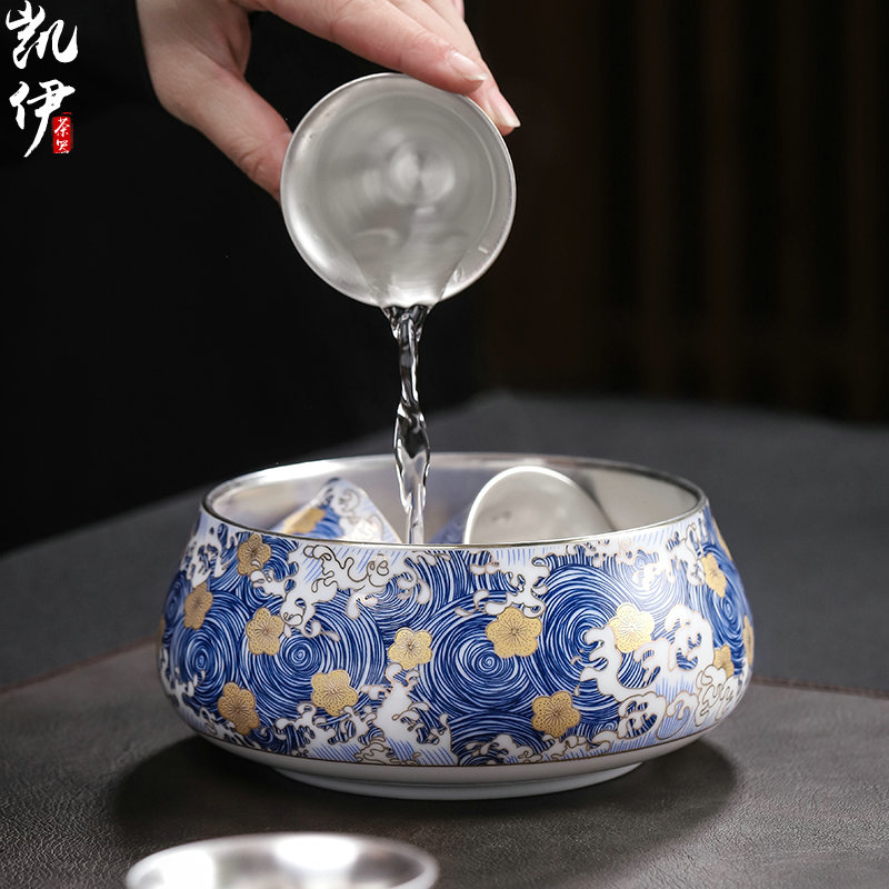 Colored enamel coppering. As silver 999 large tea wash to kung fu tea cups of hot washing cylinder jingdezhen ceramic tea set with parts