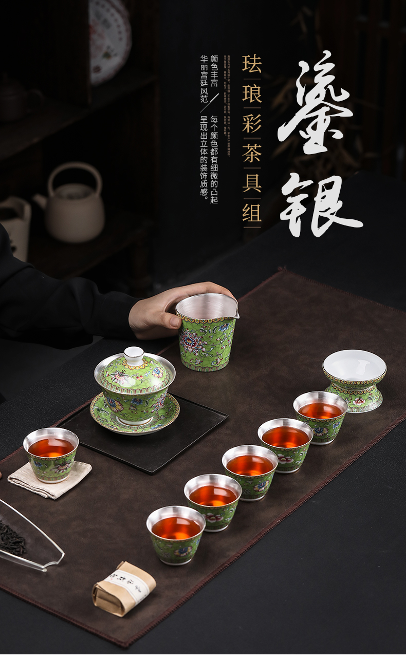 Grass green enamel coppering. As silver cup tea set jingdezhen ceramic kung fu tea tea silver tureen silver cup