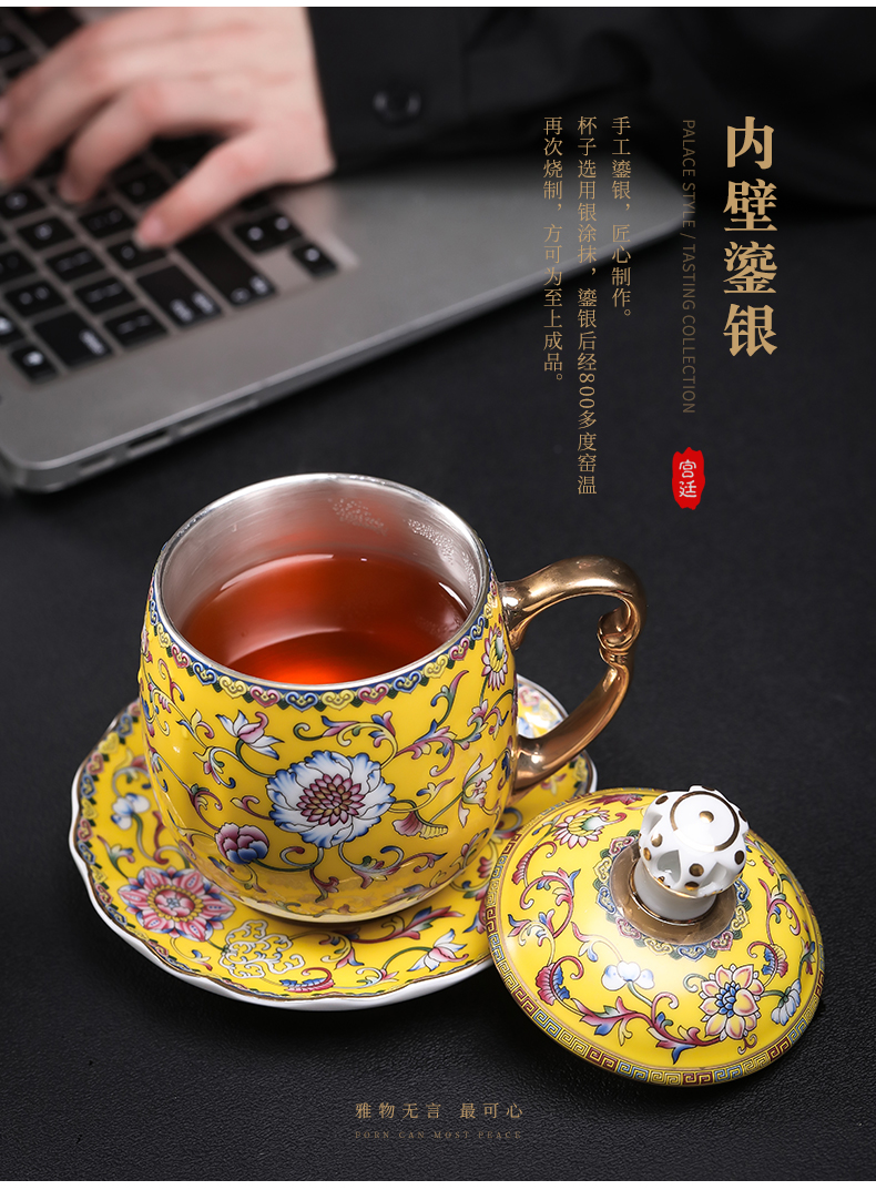 Colored enamel crown tasted silver gilding jingdezhen ceramic cup office cup personal cup silver cup large - capacity water cup