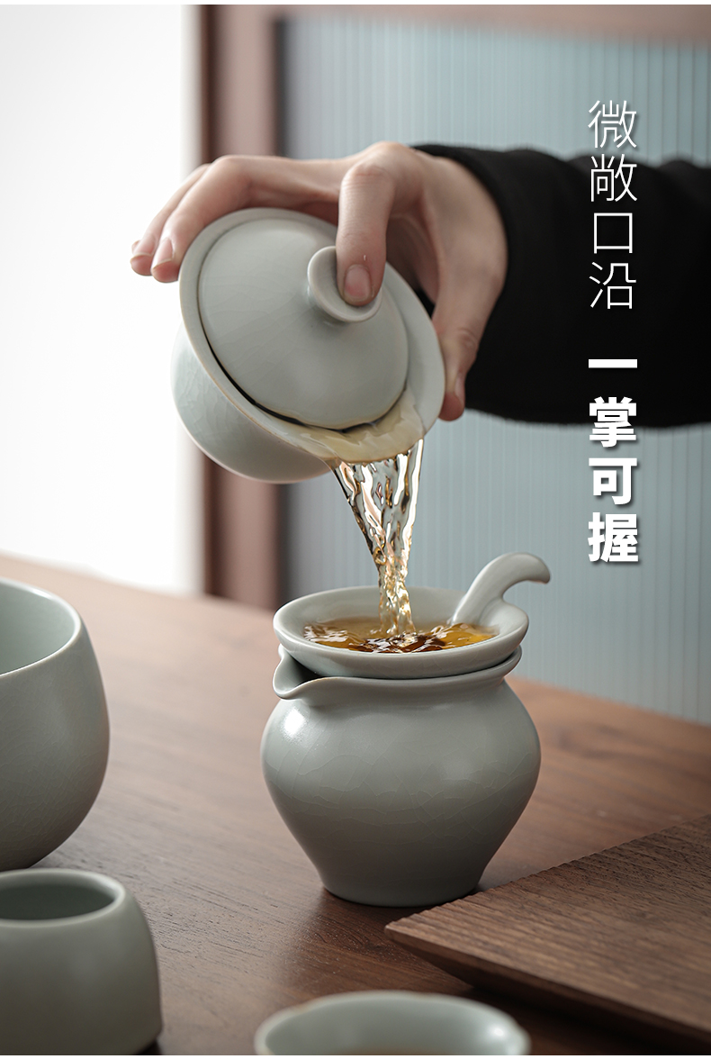 Holly your up kung fu tea sets three cups to tureen whole household jingdezhen ceramic ice crack glaze manually