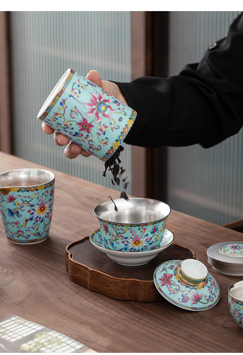 The Blue color colored enamel coppering. As silver kung fu tea set jingdezhen ceramic tea home silver tureen tea cup