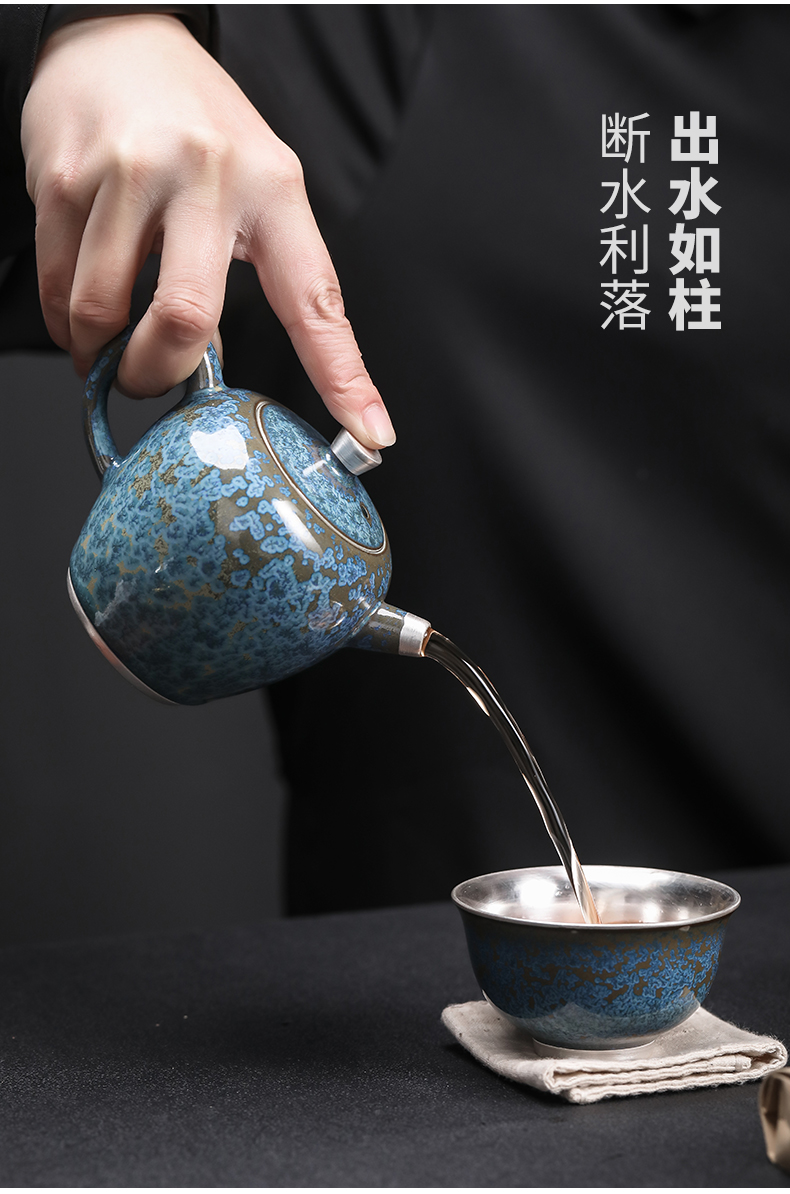 Taiwan floating cui aquamarine teapot temmoku up teapot household ceramics kung fu tea clutching a pot of tea