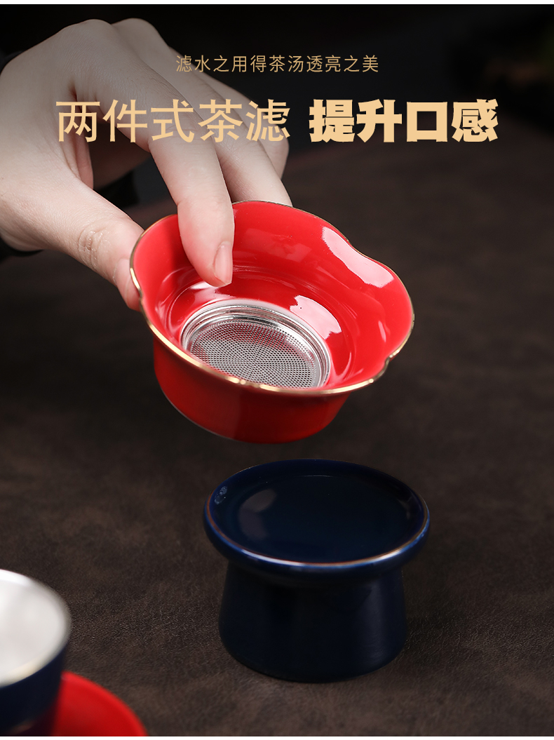 Tasted silver gilding ji 999 blue red tea set household jingdezhen ceramic kung fu tea tea tureen teapot