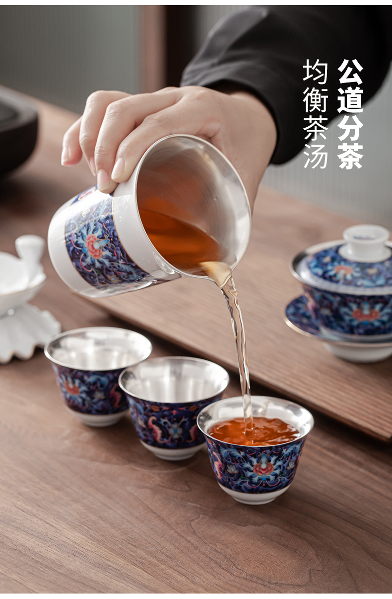 Silver enamel lotus up riches and honour flowers coppering. As kung fu tea sets tea pot lid bowl of jingdezhen ceramic tea set