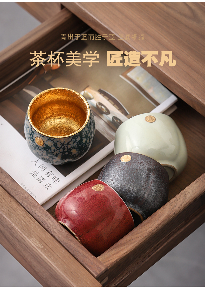 Pure manual Pure 24 k gold cup household ceramic cup tea set large sample tea cup individual cup of yellow marigold