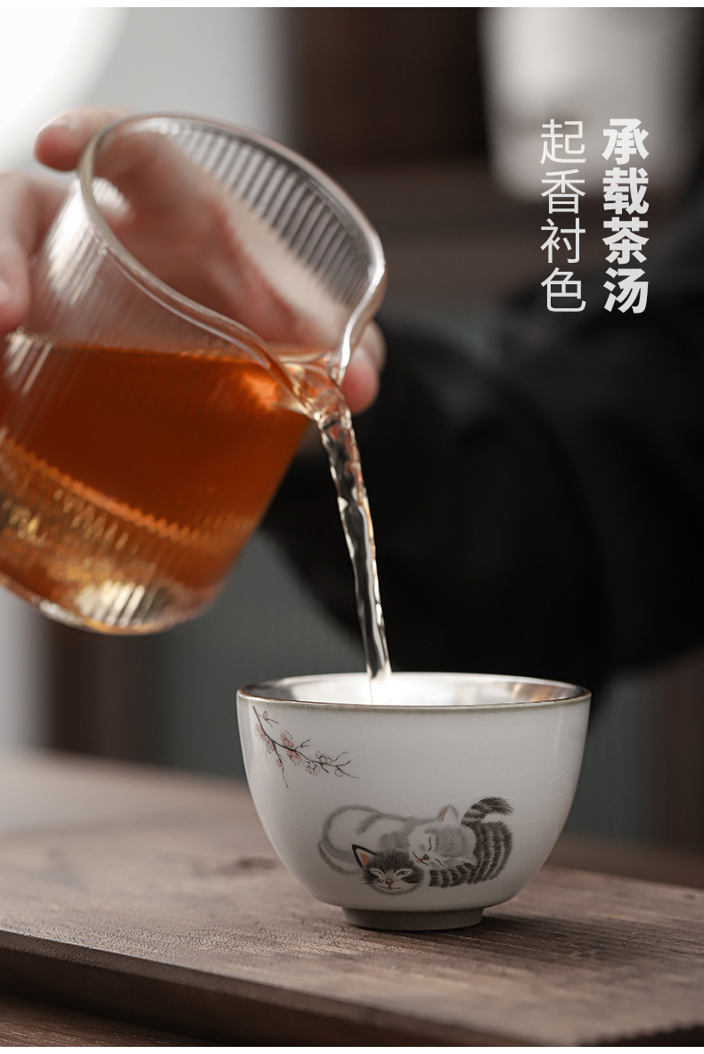 Tasted silver gilding on your up hand - made master cup sample tea cup of jingdezhen ceramic cat kung fu tea set silver cup tea cups