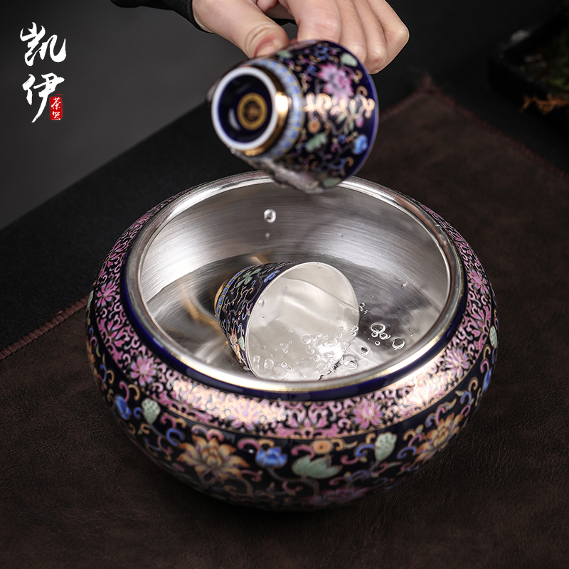 Rich large colored enamel coppering. As 999 silver palace tea wash tea accessories water wash to writing brush washer meng jingdezhen ceramic cup