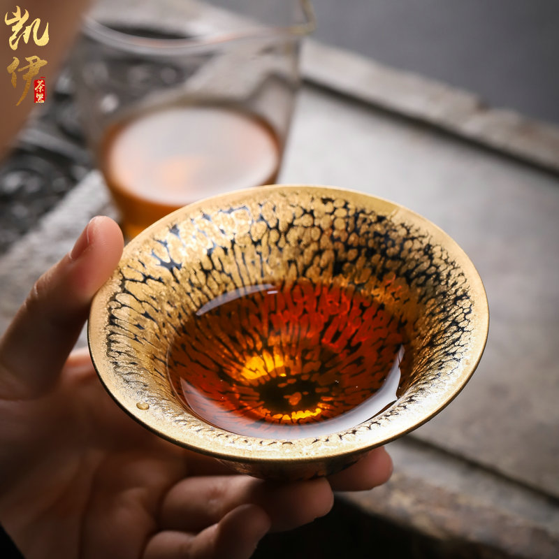 Zeng, Guangxu 24 k jinzhan building light sample tea cup full manual temmoku up ceramic cups large master cup of tea