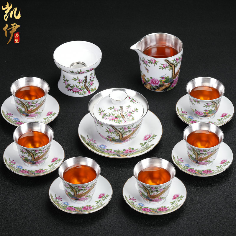 The Future tasted silver gilding kung fu tea sets jingdezhen ceramic tea set silver home office tea tureen gifts