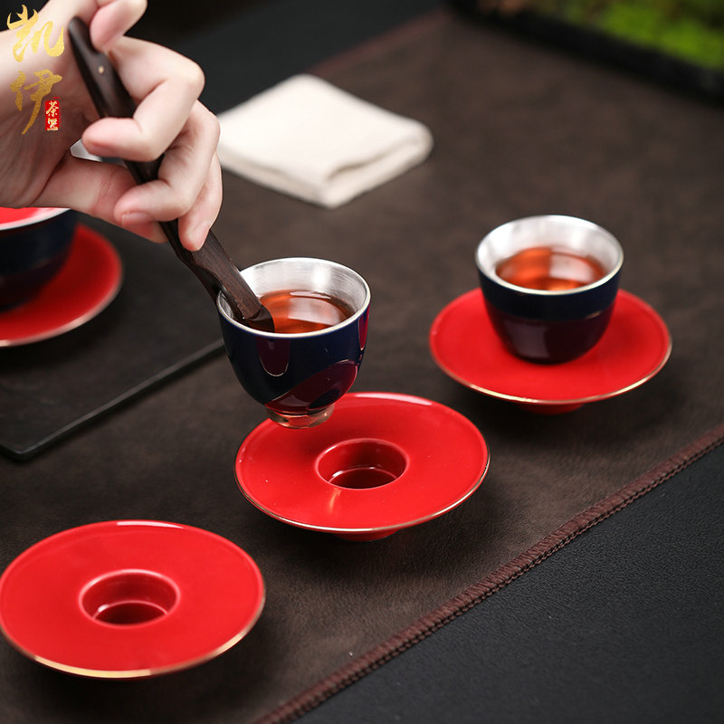 Tasted silver gilding ji 999 blue red tea set household jingdezhen ceramic kung fu tea tea tureen teapot