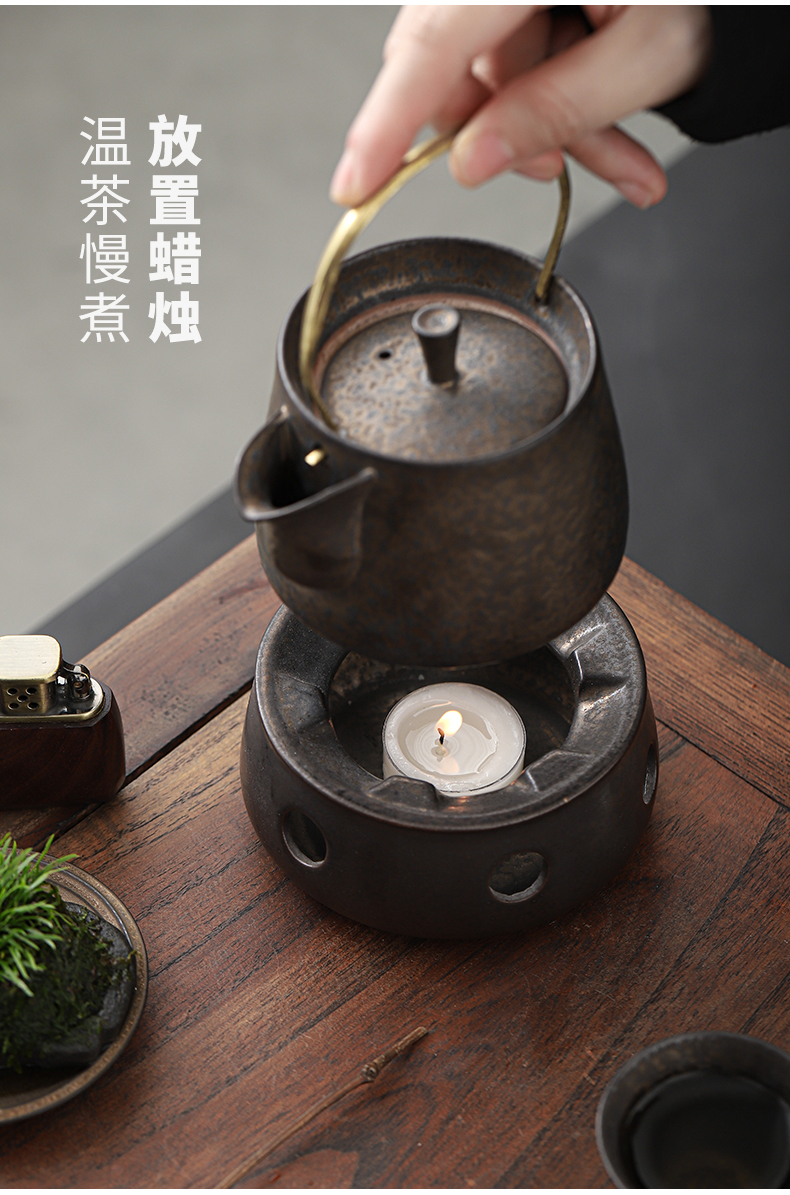 Gold temperature heating ceramic tea set home warm tea ware alcohol based heating kettle, tea, heat preservation in winter