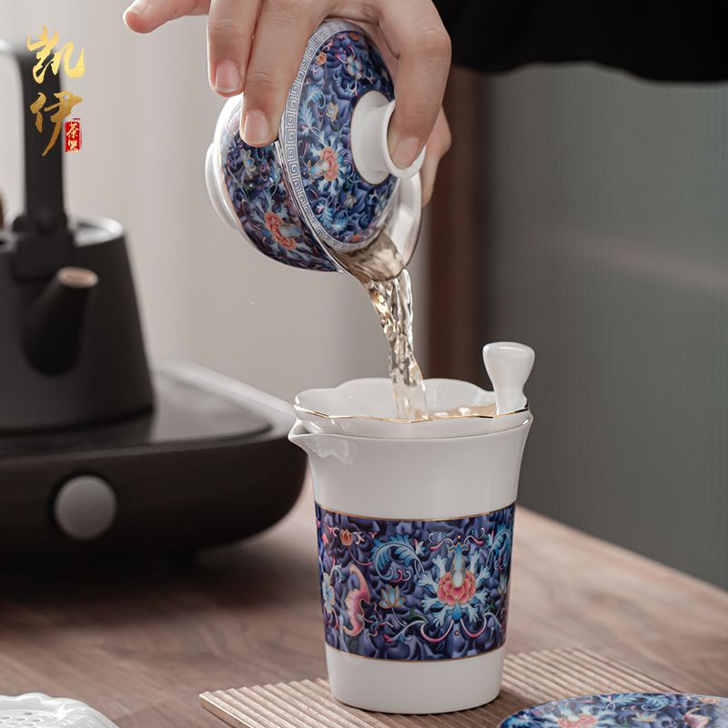 Silver enamel lotus up riches and honour flowers coppering. As kung fu tea sets tea pot lid bowl of jingdezhen ceramic tea set