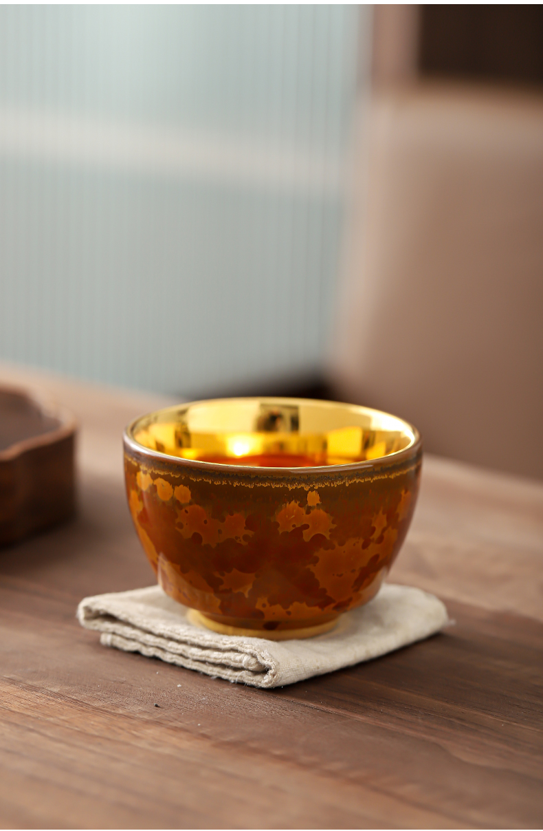 Temmoku up ceramic gold gold light kunfu tea sample tea cup cup tea cup master cup tea cup single CPU