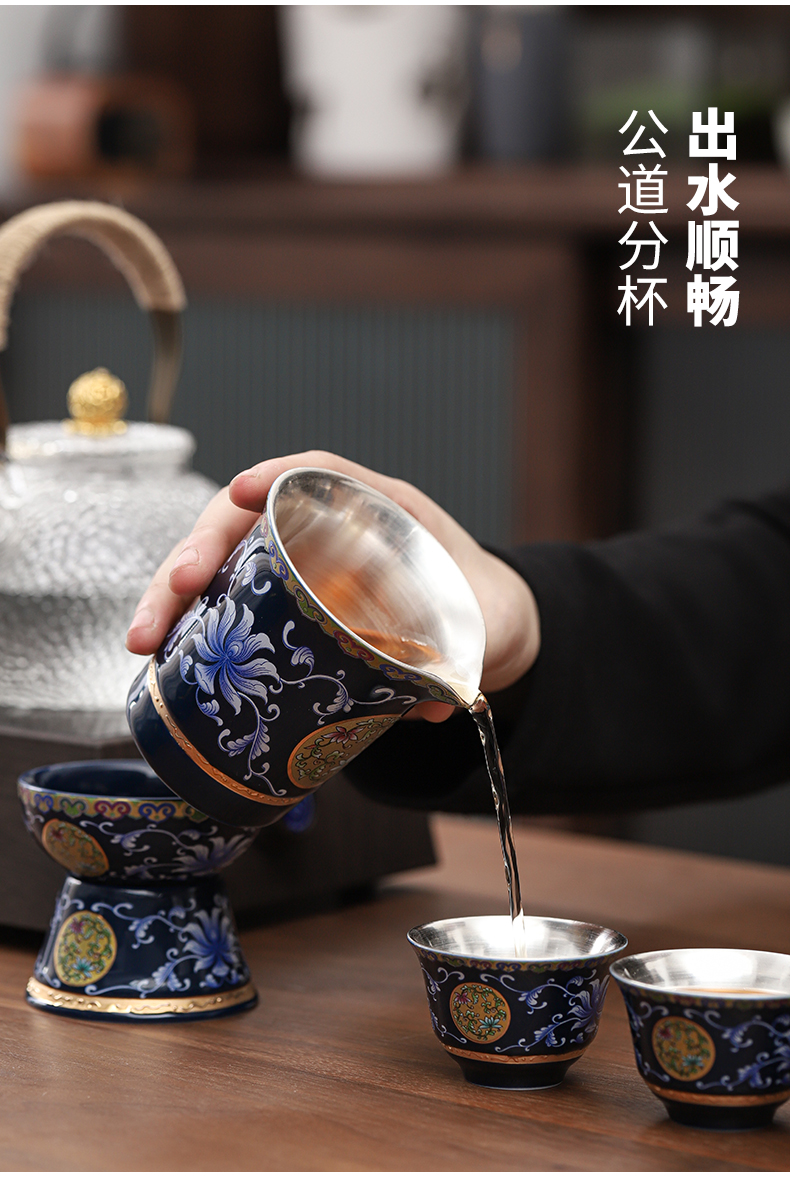 Silver colored enamel 999 coppering. As kung fu tea set gift box package sample tea cup of jingdezhen ceramic tea cup Silver cup home