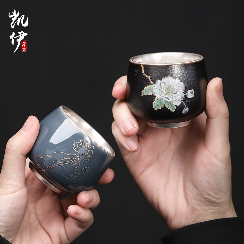Ji 999 grilled blue glaze flower series coppering. As silver sample tea cup master kung fu tea cups jingdezhen ceramic cup