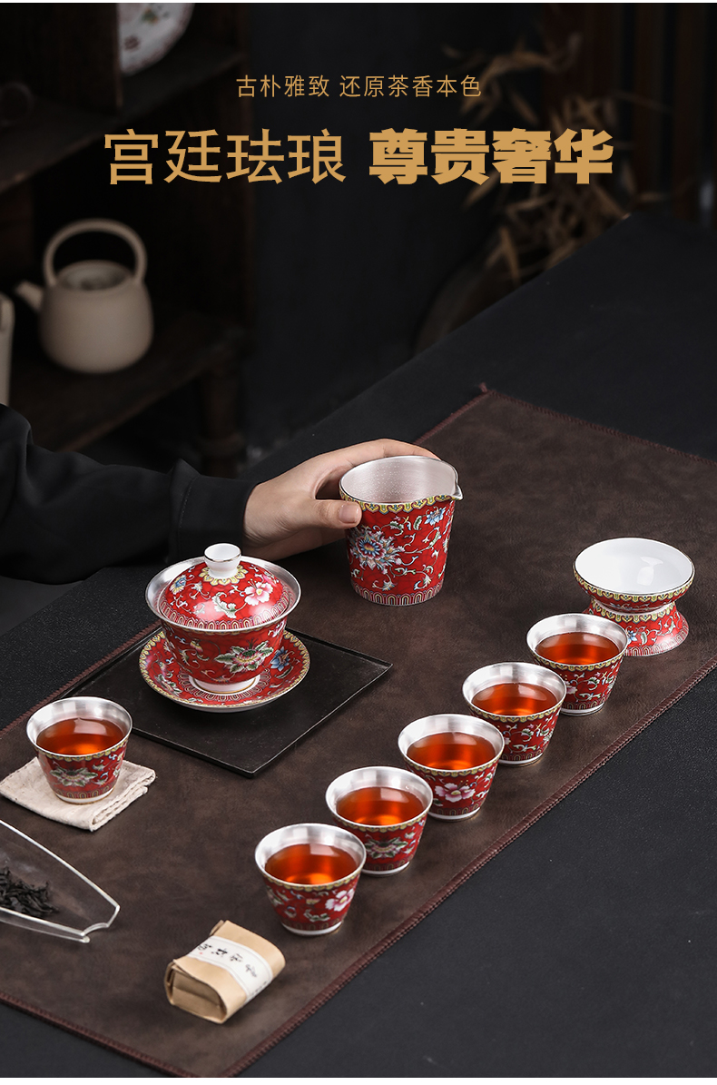 Colored enamel coppering. As 999 silver cup kung fu tea set sample tea cup of jingdezhen ceramic tea cup silver cup home