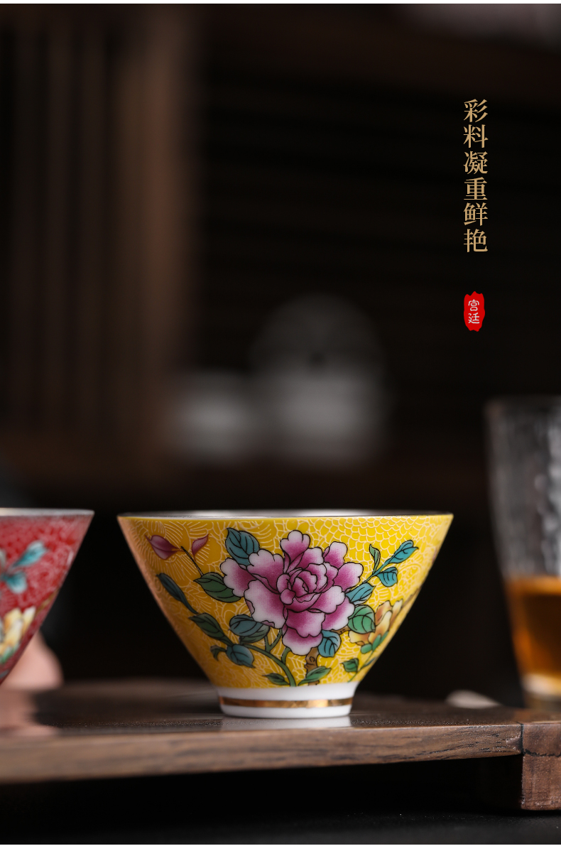 Pick flowers colored enamel coppering. As silver sample tea cup of jingdezhen ceramic silver cup silver cup kongfu master cup tea cup