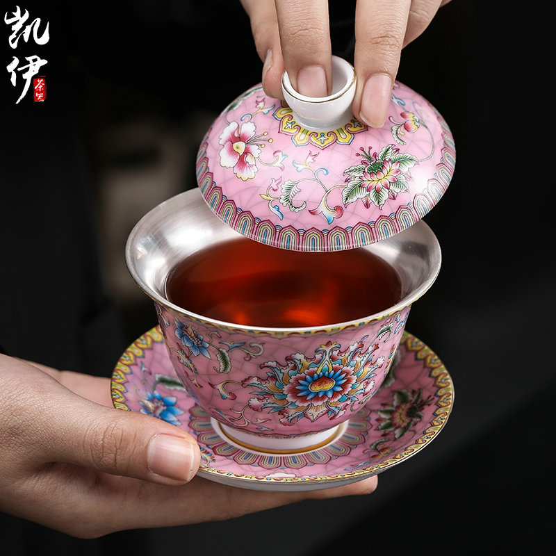 Silver colored enamel rouge powder coppering. As kung fu tea set jingdezhen ceramic coppering. As Silver cup coppering. As Silver tureen Silver cup