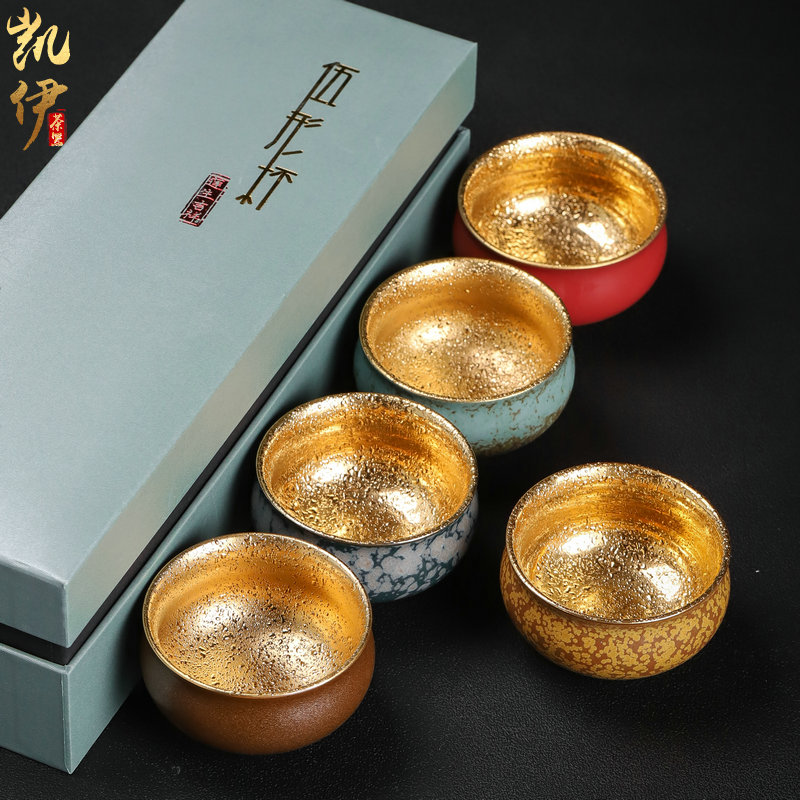 Red glaze ceramic gold up large sample tea cup single cup five lines of a cup of tea cups light bowl masters cup