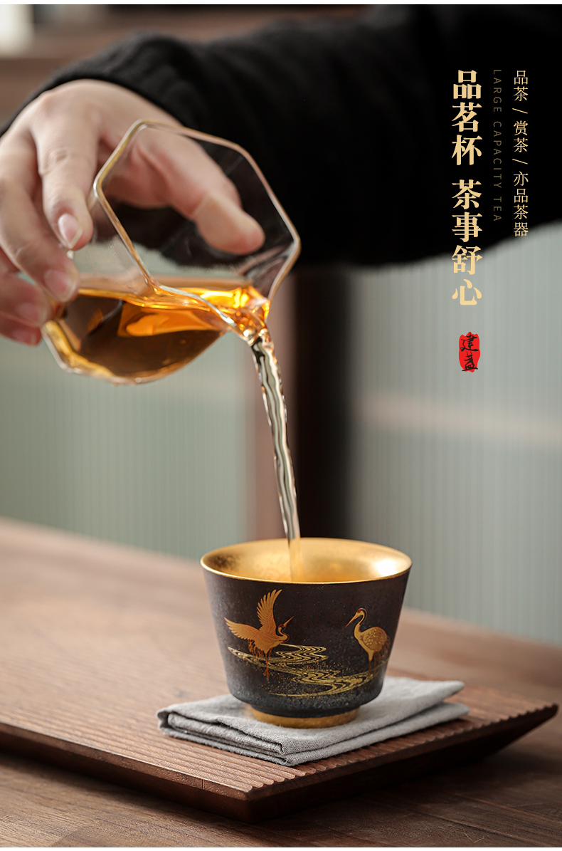 Crane, bliss is fine gold lamp that kung fu tea cups of black ceramic gold cup tea master cup tea cup sample tea cup