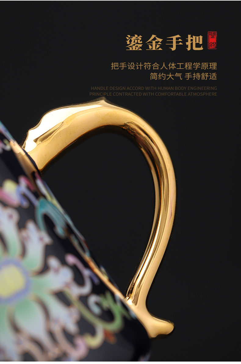 Colored enamel tasted silver gilding jingdezhen ceramic cup K gold handle office cup personal cup silver cup large capacity of CPU