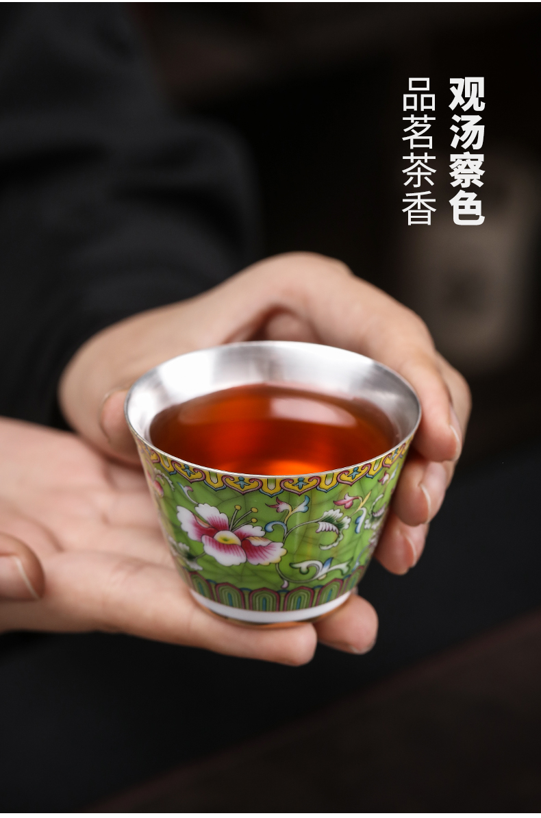 Grass green enamel coppering. As silver cup tea set jingdezhen ceramic kung fu tea tea silver tureen silver cup