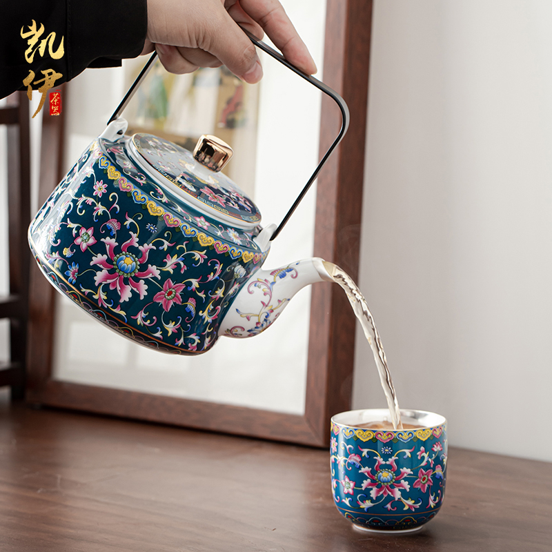 Pure color enamel trail pot coppering. As silver tea set large capacity girder silver pot of jingdezhen ceramic tea cups