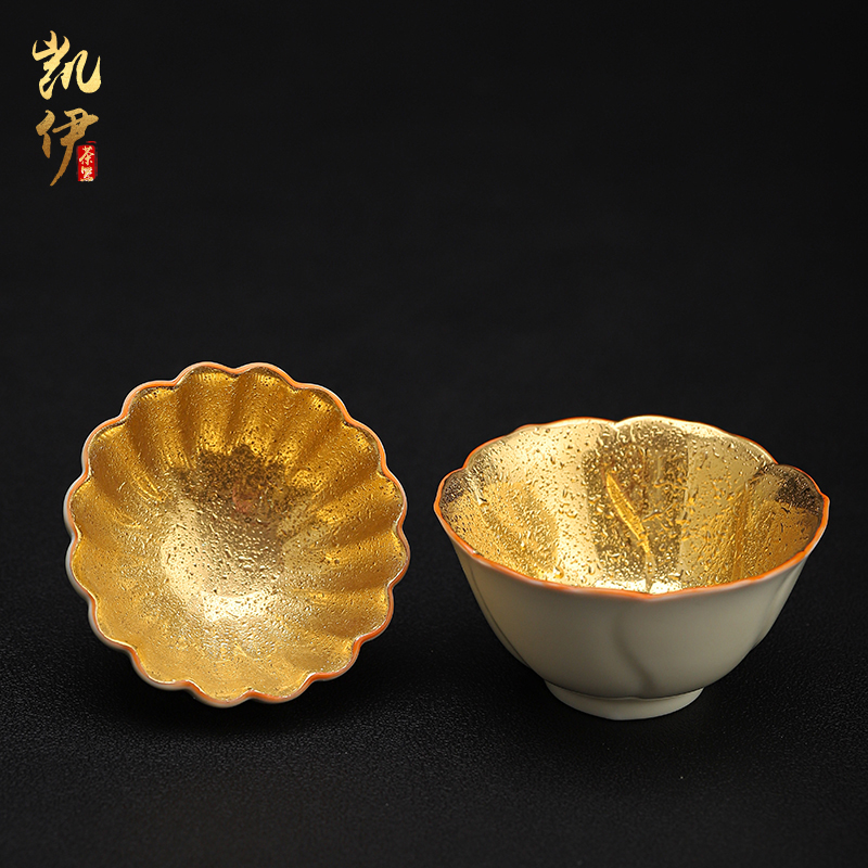 Pure manual Huang Yayu jinzhan ceramic cups porcelain fine gold master cup household sample tea cup individual cup of yellow marigold
