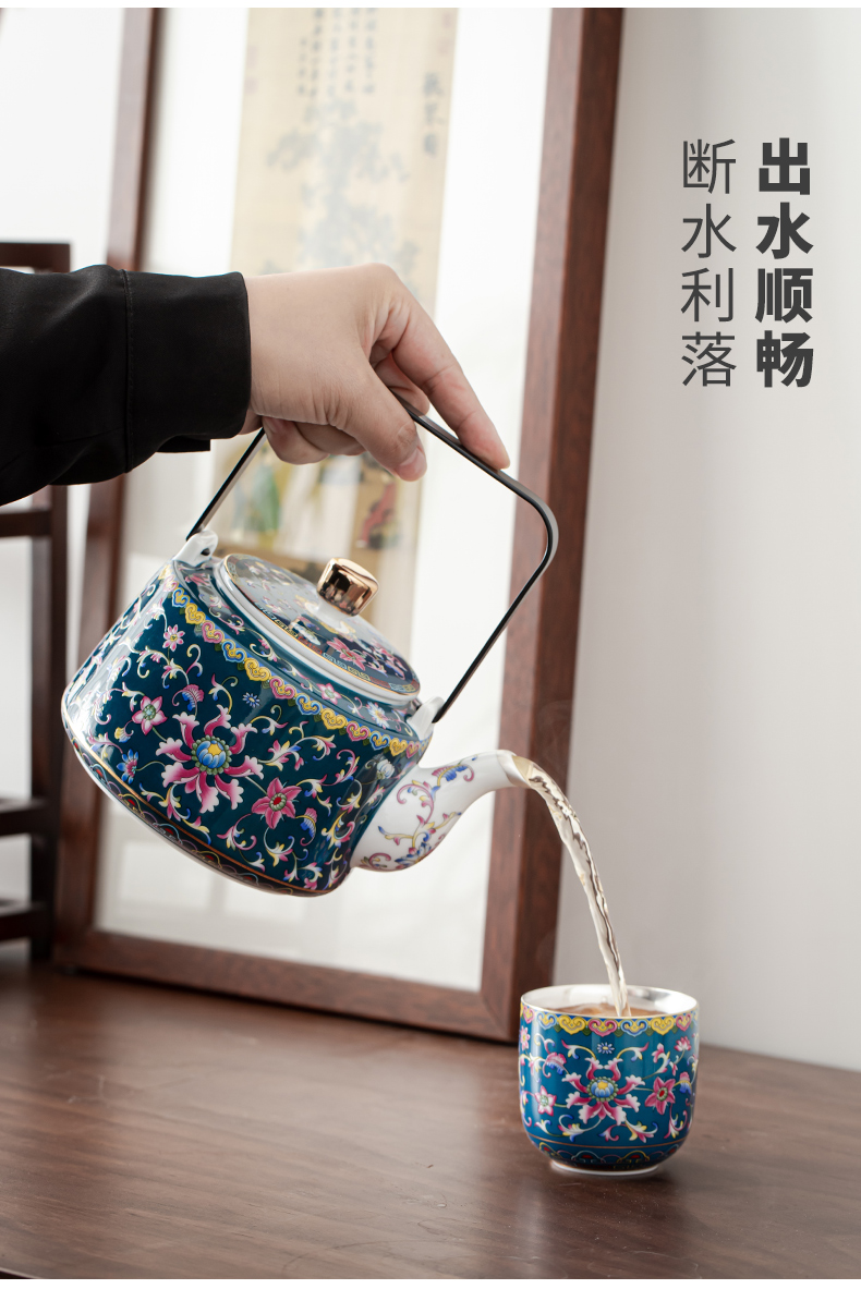 Pure color enamel trail pot coppering. As silver tea set large capacity girder silver pot of jingdezhen ceramic tea cups