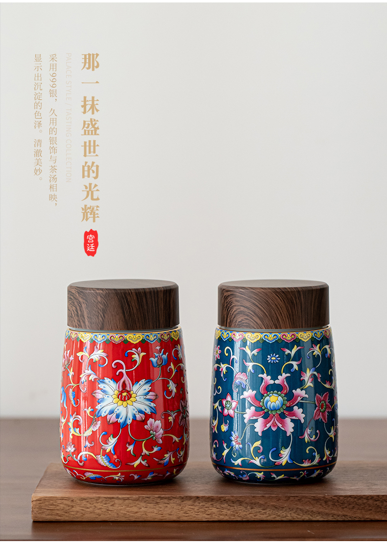 Colored enamel coppering. As silver court wind warm heart cup of jingdezhen ceramic tea cup silver cup vacuum cup warm hand