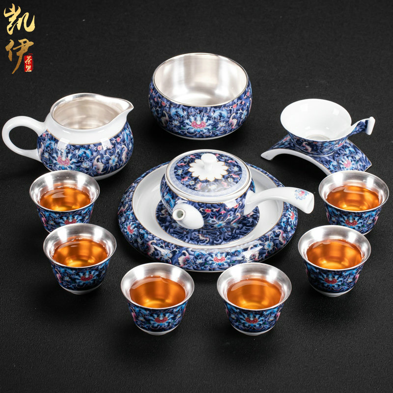 Colored enamel coppering. As silver lotus litres of kung fu tea set silver tureen jingdezhen ceramic tea cup silver cup