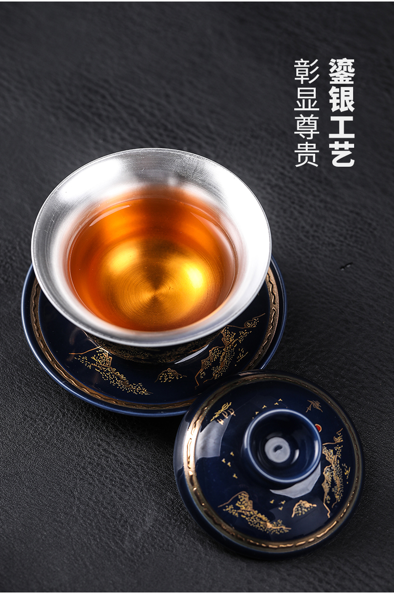 Landscape kung fu tea set coppering. As silver tea sets tea ware jingdezhen ceramic tea set office home gift box