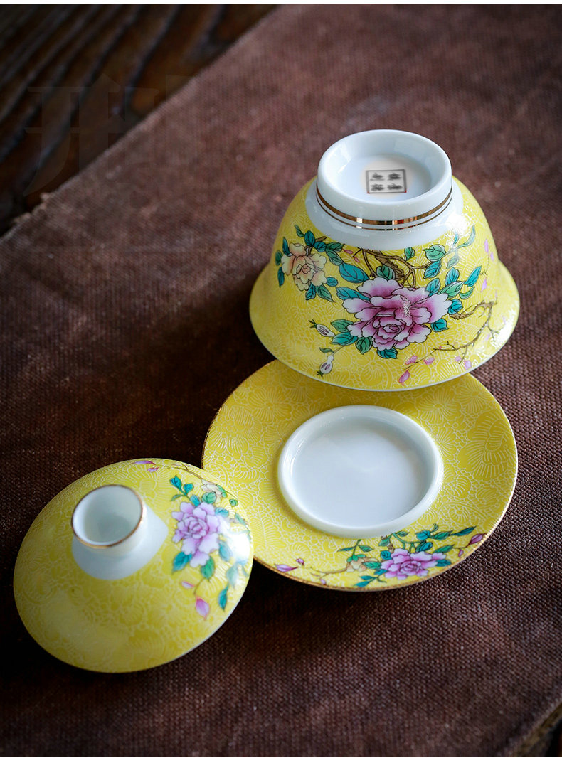 Colored enamel tureen single jingdezhen ceramic spend large three to make tea bowl full cup pot of kung fu tea accessories