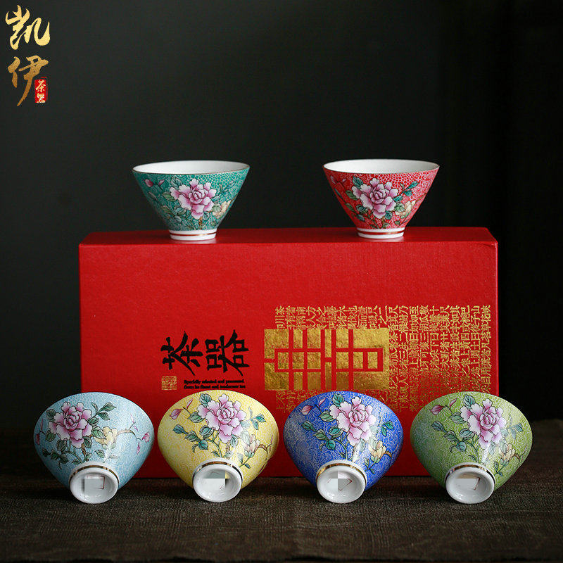 Grilled flower tea cup Tea cup Painted gold master cup Enamel full color pastel ceramic Kung Fu Tea set Tea pot Tea single cup
