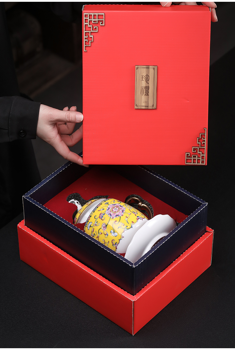 Colored enamel crown tasted silver gilding jingdezhen ceramic cup office cup personal cup silver cup large - capacity water cup