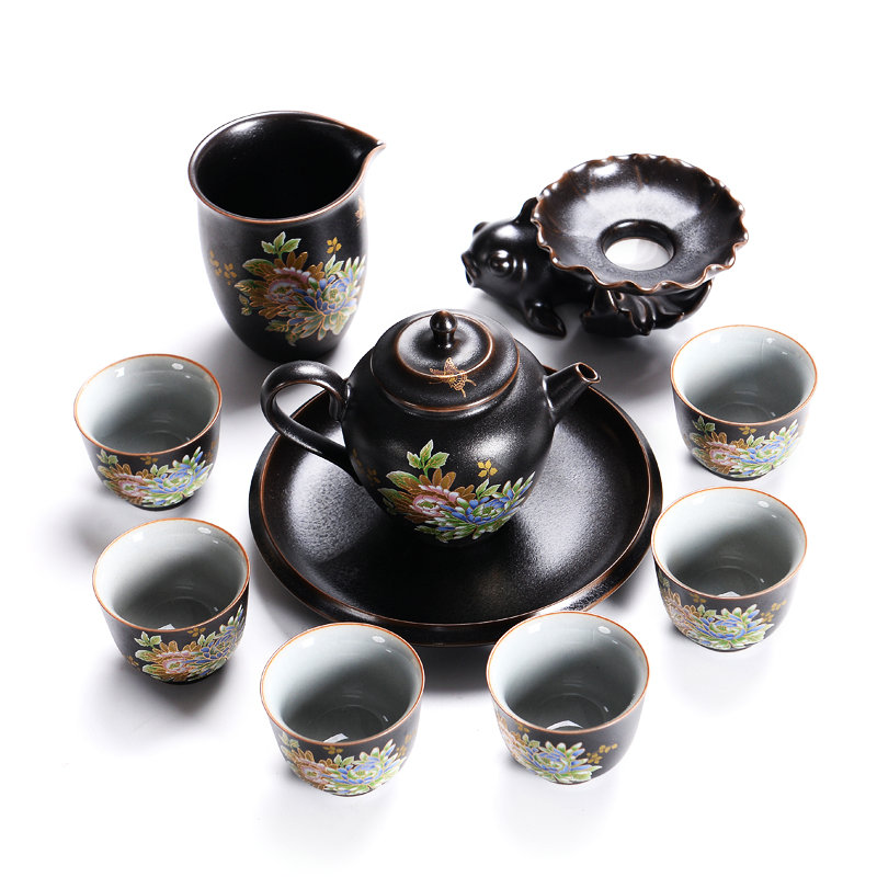 Black pottery, stole home kung fu tea set jingdezhen ceramic teapot teacup tureen tea tea service office