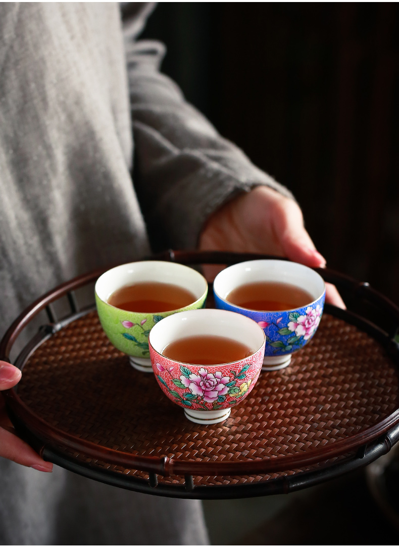 Grilled see colour master cup enamel with pastel flowers cup sample tea cup ceramic kung fu tea tea set, tea cup