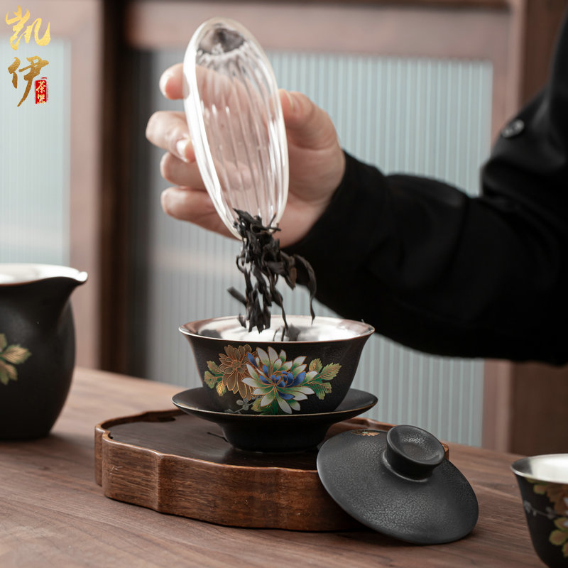 Tasted silver gilding elegant tea set suit household jingdezhen ceramic kung fu tea tea tureen teapot silver cup