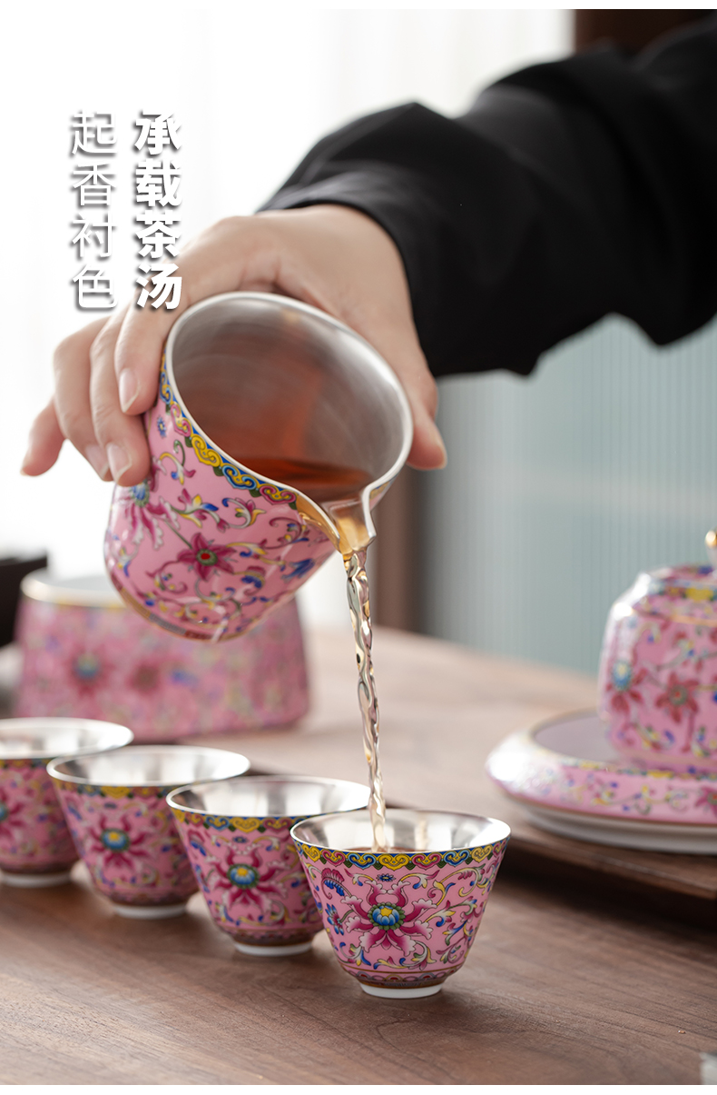 Pure silver colored enamel coppering. As kung fu tea set side teapot tea tea tea cup silver cup ceramic package