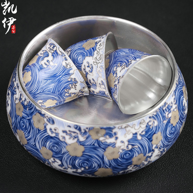 Colored enamel coppering. As silver 999 large tea wash to kung fu tea cups of hot washing cylinder jingdezhen ceramic tea set with parts